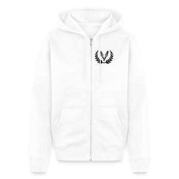 Tuning Race Cars - laurel wreath / spark plug - Veste à capuche bio Premium Unisexe - blanc - Devant - Thijin (182cm) & Selfina (174cm)