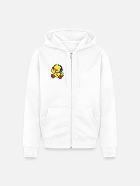 Happy Duck mit Kopfhörern - Unisex Premium Bio Zip Hoodie - Weiß