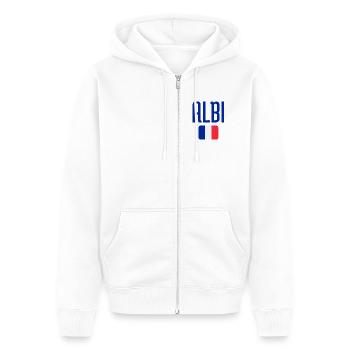 Albi France Flag Emblem - Unisex Premium Organic Zip Hoodie - white - Front - Thijin (182cm) & Selfina (174cm)