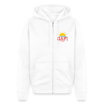 Safi Marokko Sonnenaufgang - Unisex Premium Bio Zip Hoodie - Weiß - Vorne - Thijin (182cm) & Selfina (174cm)