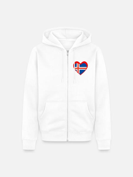 Ísland Hjarta – Ást til Íslands - Unisex Premium Bio Zip Hoodie - Weiß