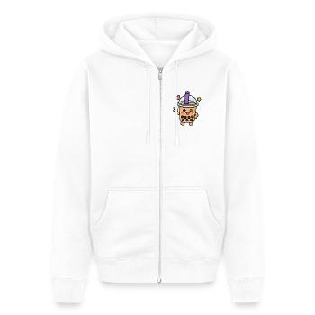 Personnage mignon de Kawaii Boba Bubble Tea - Veste à capuche bio Premium Unisexe - blanc - Devant - Thijin (182cm) & Selfina (174cm)