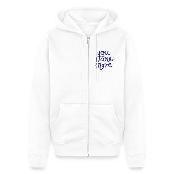 You are more - Unisex Premium Organic Zip Hoodie - white - Front - Thijin (182cm) & Selfina (174cm)
