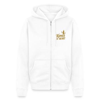 "Khmer im Herzen"-Sammlung – Cambodia in Lights - Unisex Premium Bio Zip Hoodie - Weiß - Vorne - Thijin (182cm) & Selfina (174cm)