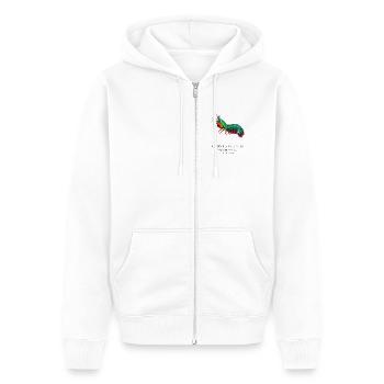 Pfauen-Gottanbeterin-Garnelen-Illustration - Unisex Premium Bio Zip Hoodie - Weiß - Vorne - Thijin (182cm) & Selfina (174cm)