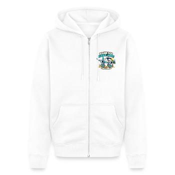 Wenn der Flieger landet – Mallorca - Unisex Premium Bio Zip Hoodie - Weiß - Vorne - Thijin (182cm) & Selfina (174cm)