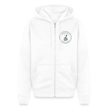 Kaffee & Rotstift Retro für Lehrer und Lehrerinnen - Unisex Premium Bio Zip Hoodie - Weiß - Vorne - Thijin (182cm) & Selfina (174cm)