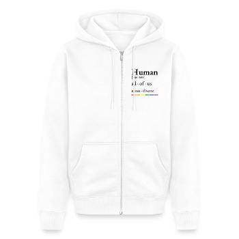 Mensch – LGBTQ+ Stolz - Unisex Premium Bio Zip Hoodie - Weiß - Vorne - Thijin (182cm) & Selfina (174cm)