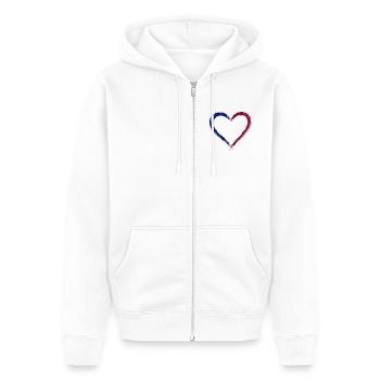 Heart is blau and scarlet - Unisex Premium Organic Zip Hoodie - white - Front - Thijin (182cm) & Selfina (174cm)