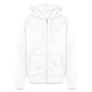 Sei jetzt hier | Achtsamkeit | Meditationsgeschenk - Unisex Premium Bio Zip Hoodie - Weiß - Vorne - Thijin (182cm) & Selfina (174cm)