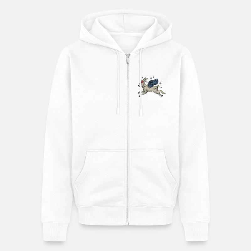 Bevinget hare i stjerneflyvning - Premium økologisk unisex-hættejakke - hvid