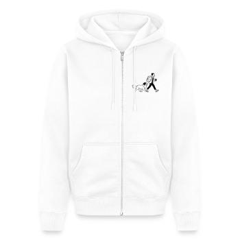 Wanderer with Dog – Outdoor Design, Line Art - Unisex Premium Organic Zip Hoodie - white - Front - Thijin (182cm) & Selfina (174cm)