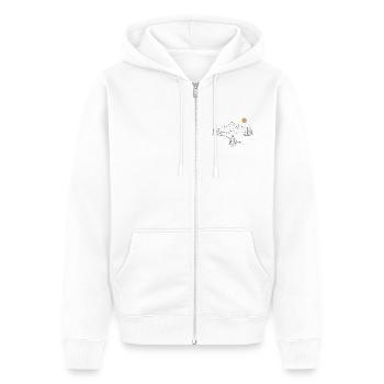 Kajak im Gebirgssee - Unisex Premium Bio Zip Hoodie - Weiß - Vorne - Thijin (182cm) & Selfina (174cm)