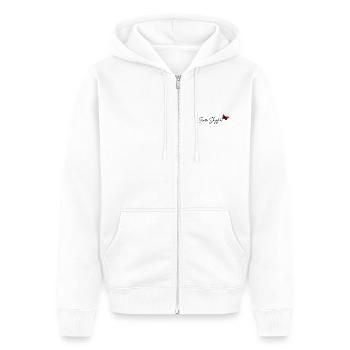 Zemër Shqiptare – Albanisches Herz - Unisex Premium Bio Zip Hoodie - Weiß - Vorne - Thijin (182cm) & Selfina (174cm)