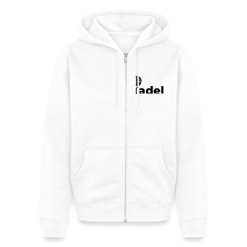 Padel-Schläger-Logo | Minimalistisches Sportdesign - Unisex Premium Bio Zip Hoodie - Weiß - Vorne - Thijin (182cm) & Selfina (174cm)