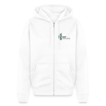 Monstera - Continue de grandir - Veste à capuche bio Premium Unisexe - blanc - Devant - Thijin (182cm) & Selfina (174cm)