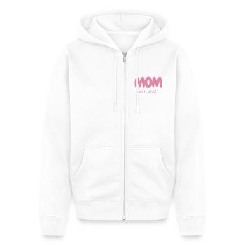 Mom EST. 2027  - Unisex Premium Bio Zip Hoodie - Weiß - Vorne - Thijin (182cm) & Selfina (174cm)