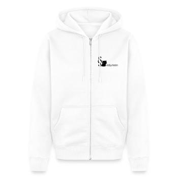 Jura Katze Volljuristin - Unisex Premium Bio Zip Hoodie - Weiß - Vorne - Thijin (182cm) & Selfina (174cm)
