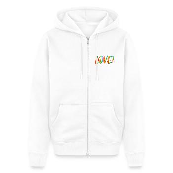LGBTQ LIEBE - Unisex Premium Bio Zip Hoodie - Weiß - Vorne - Thijin (182cm) & Selfina (174cm)