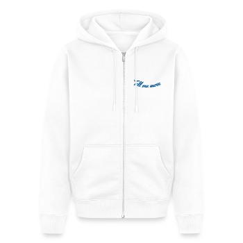 Tell Me More – Die Kunst der Neugier - Unisex Premium Bio Zip Hoodie - Weiß - Vorne - Thijin (182cm) & Selfina (174cm)