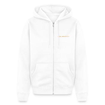 Cool Mom Club – Brustprint College Schrift - Unisex Premium Bio Zip Hoodie - Weiß - Vorne - Thijin (182cm) & Selfina (174cm)