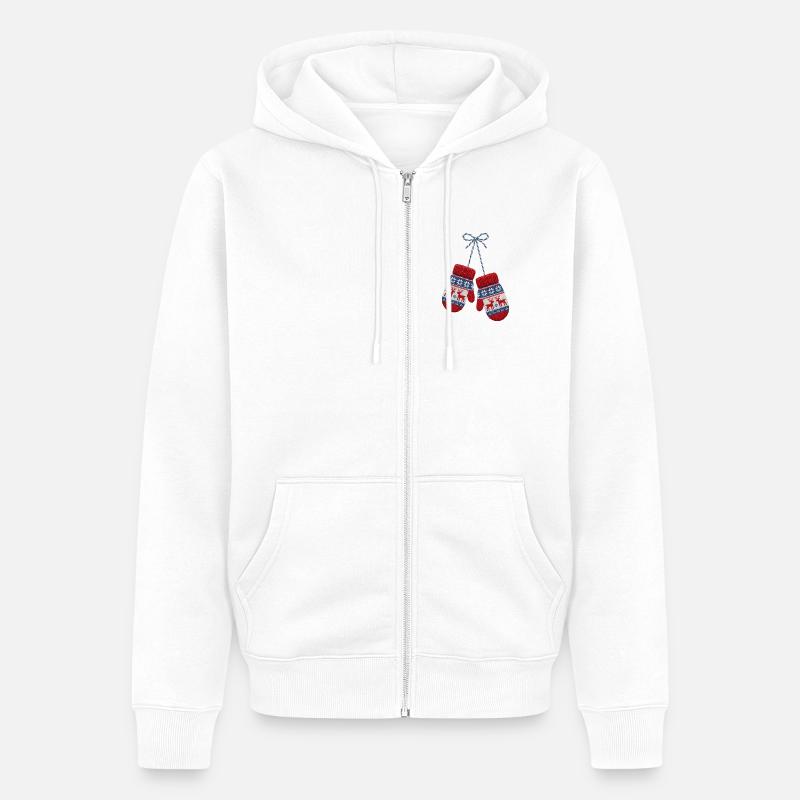 Moufles de Noël brodée (imprimé) - Veste à capuche bio Premium Unisexe - blanc