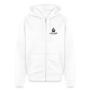 HOT WIFE GYM CLUB - Unisex Premium Organic Zip Hoodie - white - Front - Thijin (182cm) & Selfina (174cm)