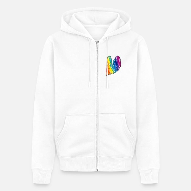 Crayon de cire en forme de cœur arc-en-ciel - Veste à capuche bio Premium Unisexe - blanc