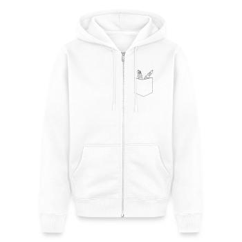 Poche de poitrine mécanique - Veste à capuche bio Premium Unisexe - blanc - Devant - Thijin (182cm) & Selfina (174cm)