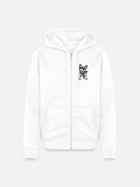 Französische Bulldogge – Cooler Biker Hund - Unisex Premium Bio Zip Hoodie - Weiß