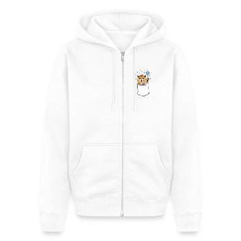 Katze in Brusttasche - Unisex Premium Bio Zip Hoodie - Weiß - Vorne - Thijin (182cm) & Selfina (174cm)