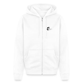A promise on four paws - Unisex Premium Organic Zip Hoodie - white - Front - Thijin (182cm) & Selfina (174cm)