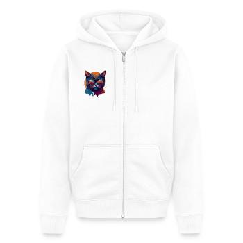 Rebel Paws: Retro Cat T-Shirt Art - Unisex Premium Organic Zip Hoodie - white - Front - Thijin (182cm) & Selfina (174cm)