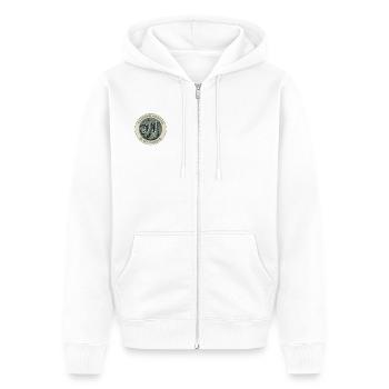 Traîner, c’est mon cardio - Veste à capuche bio Premium Unisexe - blanc - Devant - Thijin (182cm) & Selfina (174cm)