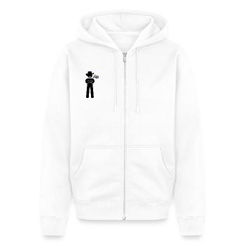 Der stolze Hinterwäldler-Hippie - Unisex Premium Bio Zip Hoodie - Weiß - Vorne - Thijin (182cm) & Selfina (174cm)