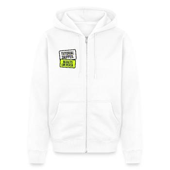 Bedauern freigeschaltet Meme - Unisex Premium Bio Zip Hoodie - Weiß - Vorne - Thijin (182cm) & Selfina (174cm)