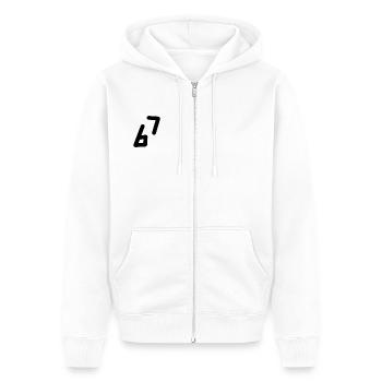 6 7 Numéro Noir - Veste à capuche bio Premium Unisexe - blanc - Devant - Thijin (182cm) & Selfina (174cm)