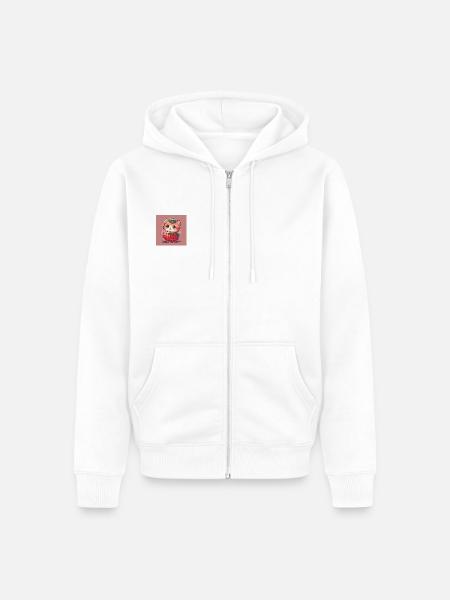 Erdbeer-Schnurr-Kätzchen - Unisex Premium Bio Zip Hoodie - Weiß