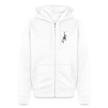 Fröhlicher Großvater Kaffee - Unisex Premium Bio Zip Hoodie - Weiß - Vorne - Thijin (182cm) & Selfina (174cm)