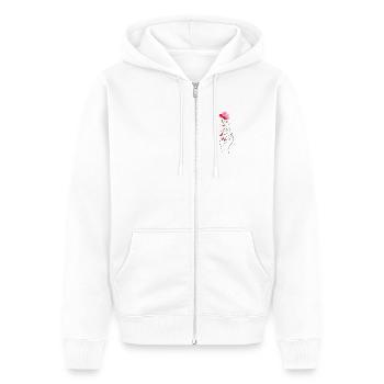 Hand mit Blume und roten Nägeln - Unisex Premium Bio Zip Hoodie - Weiß - Vorne - Thijin (182cm) & Selfina (174cm)