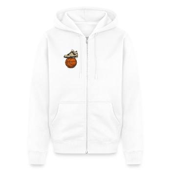 Sneaker über Basketball Street Art - Unisex Premium Bio Zip Hoodie - Weiß - Vorne - Thijin (182cm) & Selfina (174cm)