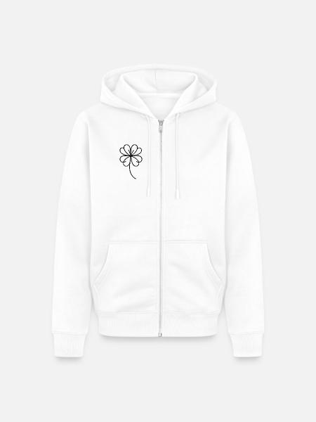 Vierblättriges Kleeblatt One Line Glückssymbol - Unisex Premium Bio Zip Hoodie - Weiß