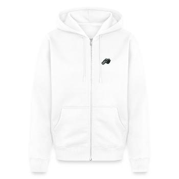 Pfeife bestickt - Unisex Premium Bio Zip Hoodie - Weiß - Vorne - Thijin (182cm) & Selfina (174cm)