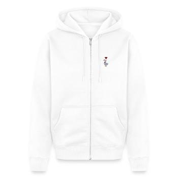 Gans mit Herzluftballon bestickt - Unisex Premium Bio Zip Hoodie - Weiß - Vorne - Thijin (182cm) & Selfina (174cm)