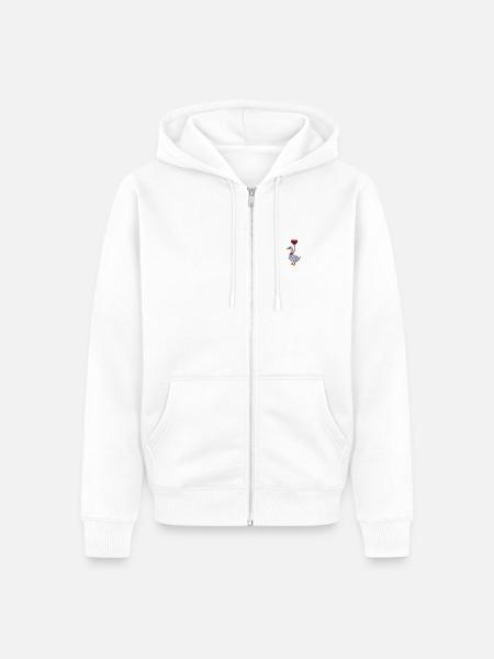 Gans mit Herzluftballon bestickt - Unisex Premium Bio Zip Hoodie - Weiß