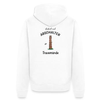 Leuchtturm Travemünde, Ostsee, einfach abschalten - Unisex Premium Bio Zip Hoodie - Weiß - Hinten - Thijin (182cm)