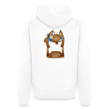 Costumes traditionnels richement décorés lederhosen illustration - Veste à capuche bio Premium Unisexe - blanc - Dos - Thijin (182cm)