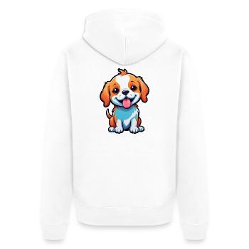 Niedlicher glücklicher Cartoon-Welpe - Unisex Premium Bio Zip Hoodie - Weiß - Hinten - Thijin (182cm)