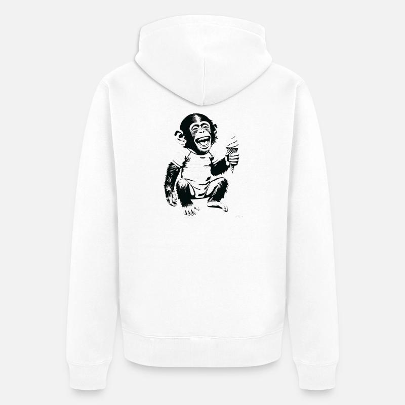 Verspielter Affe mit Eiscreme-Design - Unisex Premium Bio Zip Hoodie - Weiß