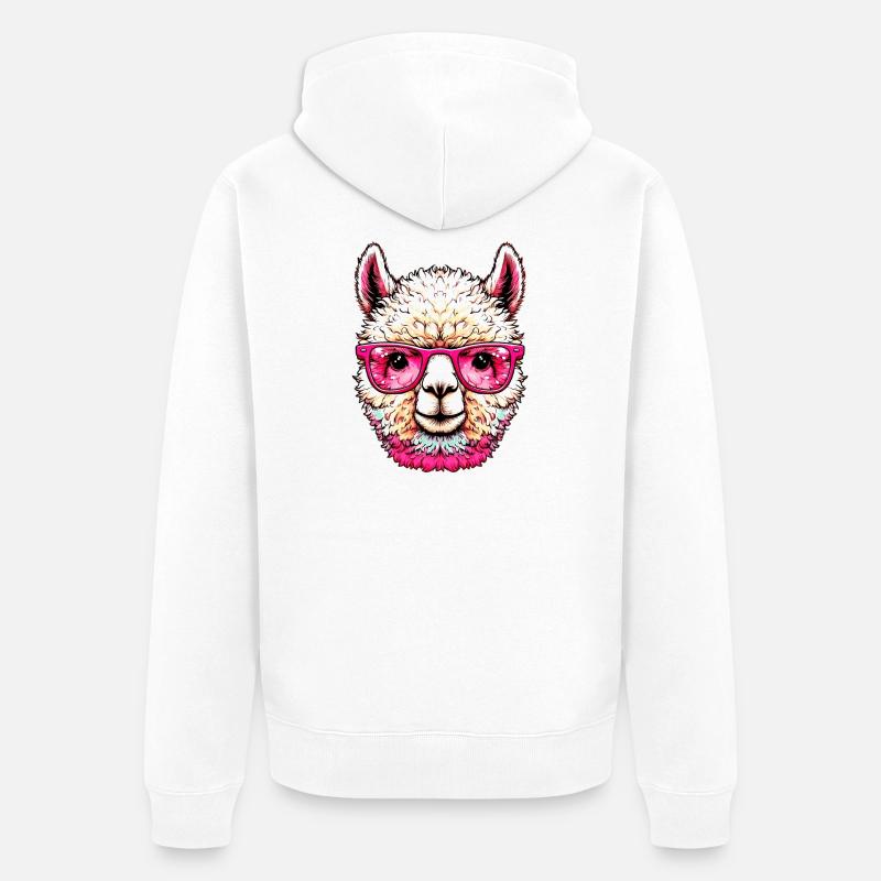 Alpaga avec lunettes de soleil - Veste à capuche bio Premium Unisexe - blanc
